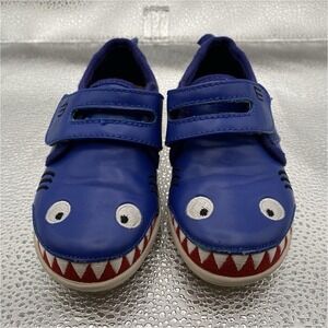 EMU Australia Shark Kids‎ Blue Sneakers Hook & Loop Size 8 Shark Face Tail Teeth